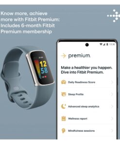 Fitbit Charge 5 Advanced Health & Fitness Tracker with Built-in GPS, Stress Management Tools, Sleep Tracking, 24/7 Heart Rate & More, Mineral Blue, One Size S & L Bands Included, Steel Blue/Platinum Fitbit Charge 5 25 71Q5B1vA UL