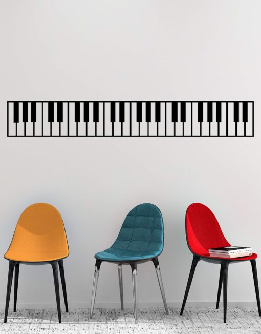 Piano Keys Wall Decal Sticker. Musical Instrument Decor. - Black, 10" x 72". Easy to Apply & Removable. 10in X 72in (Black)