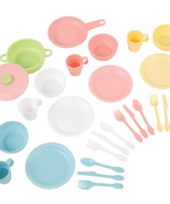KidKraft 27-Piece Pastel Cookware Set, Plastic Dishes and Utensils for Play Kitchens, Gift for Ages 18 mo+ 32 71QDAdKFnL