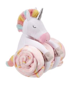 Alternative view of Amazon Basics Kids Unicorns & Rainbows Patterned Throw Blanket with Stuffed Animal Unicorn