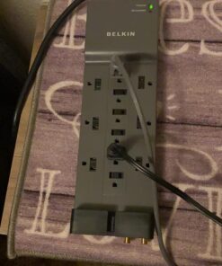 Belkin Power Strip Surge Protector - 12 AC Multiple Outlets & 8 ft Long Flat Plug Heavy Duty Extension Cord for Home, Office, Travel, Computer Desktop, Laptop & Phone Charging Brick (3,940 Joules) 12 Outlet Strip + Cable & Phone protection 39 71QE80PDm5L