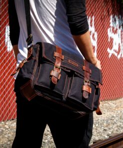 Messenger Bag for Laptop Vintage Canvas Leather Crossbody Satchel Shoulder Computer Bag Travel Office Messenger Bag 14 inch Black 13 71QEverXabL