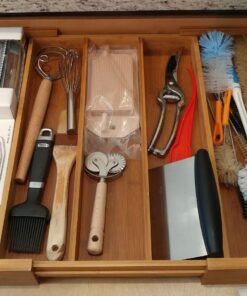 Seville Classics Bamboo Premium Organizer Storage Bins for Kitchen Silverware, Pantry, Closet, Office Desk, Pens, Utensils, Makeup, K Cup, Bamboo, Expandable Tray (5 Compartment) Expandable Tray (5 Compartment) 38 71QG4dO11PL