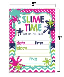 Slime Birthday Party Invitations for Girls, 20 5"x7" Fill In Cards with Twenty White Envelopes by AmandaCreation 11 71QGFB bpuL