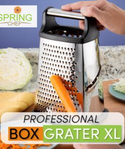 Professional Cheese Grater - Stainless Steel, XL Size, 4 Sides - Perfect Box Grater for Parmesan Cheese, Vegetables, Ginger - Dishwasher Safe - Black 27 71QGrtnlKS