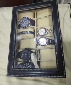 READAEER 12 Slot PU Leather Watch Box Display Case Jewelry Organizer with Glass Top 43 71QKVSrqcoL