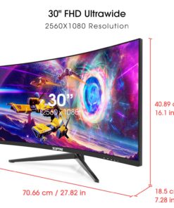 Sceptre 30-inch Curved Gaming Monitor 21:9 2560x1080 Ultra Wide/ Slim HDMI DisplayPort up to 200Hz Build-in Speakers, Metal Black (C305B-200UN1) 24 71QL1nBU4YL