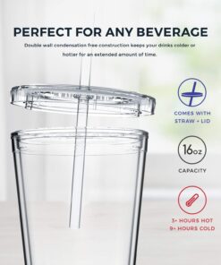 Maars Drinkware Bulk Double Wall Insulated Acrylic Tumblers with Straw and Lid (Set of 12), 16 oz, Clear 12 Count (Pack of 1) 24 71QLf1bsErL