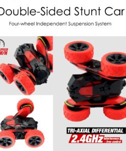 Haktoys Radio Remote Control Stunt Car 2 Sided AWD 360 Rotation RC Truck Toy Vehicle for Kids Boys and Adults, Different Frequencies - Two Players Can Play Together Red & Green Large 11 71QMp81bCxL