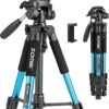 Portable 55-inch Camera Tripod Q111 Lightweight Phone Stand with Phone Holder and Quick Release Plate for DSLR Cameras,Cell Phones,Projector,Webcam,Spotting Scopes Canon EOS Nikon Sony Samsung(Blue) 55" Blue 18 71QPF2I5ETL
