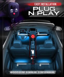 OPT7 Aura Interior Car Lights with Remote Control, Color Change, Music Sync Inside Ambient Lighting Kit, LED Lights for Car Truck Under Dash Accessories, Charger Adapter 12V, 4pc Single Row LED Strip RGB (Red, Green, Blue) 38 71QQngNsLaL