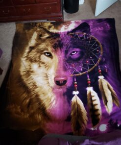 Dawhud Direct Dreamcatcher Wolf Fleece Blanket for Bed, 75" x 90" Dreamcatcher Fleece Throw Blanket for Women, Men and Kids Super Soft Plush Wolf Blanket Throw Fleece Blanket - King Size Blanket I Wolf Dreamcatcher 75" x 90" 26 71QSLPL39BL