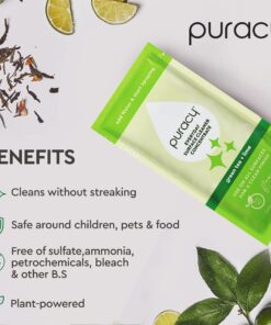 Puracy Everyday Surface Cleaner Concentrate Packettes, Makes 32 Ounces of Streak-Free Natural Household Multi-Surface Cleaner, Plastic-Free, Nontoxic, Green Tea & Lime, 2-Pack (Makes 32 fl oz) 0.5 Fl Oz (Pack of 2) 20 71QTKnEwaL