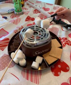 Nostalgia Tabletop Indoor Electric S'mores Maker - Smores Kit With Marshmallow Roasting Sticks and 4 Trays for Graham Crackers, Chocolate, and Marshmallows - Movie Night Supplies - Brown S'mores Maker Brown 36 71QVxsIrB L