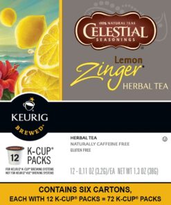 Alternative view of Celestial Seasonings Lemon Zinger Herbal Tea, Single-Serve Keurig K-Cup Pods, 72 Count 12 Count (Pack of 6)