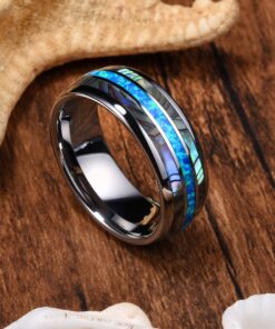 DOUX 8mm Tungsten Carbide Ring for Men 0pal Wood Inlay Wedding Band Comfort Fit Blue 10 11 71QYuyO3cSL