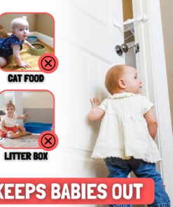 Door Buddy Baby Proof Door Latch for Cats - Grey. Adjustable Cat Door Strap Keeps Baby Out of Cat Food & Litter Box. Simple Child Door Locks for Kids Safety. Baby Gate Cat Door Interior Alternative 19 71QbRytYW4L 1