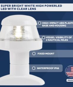 Alternative view of Five Oceans Stern Light, Anchor Light, LED Boat Navigation Lights, 8-30V DC, USCG Rules 2NM, 3 1/4 Inch Fixed Mount, for Pontoon, Fishing Boats, Bass Boats, Sport Boats - FO2312 Surface Mount All Round Anchor Navigation Light