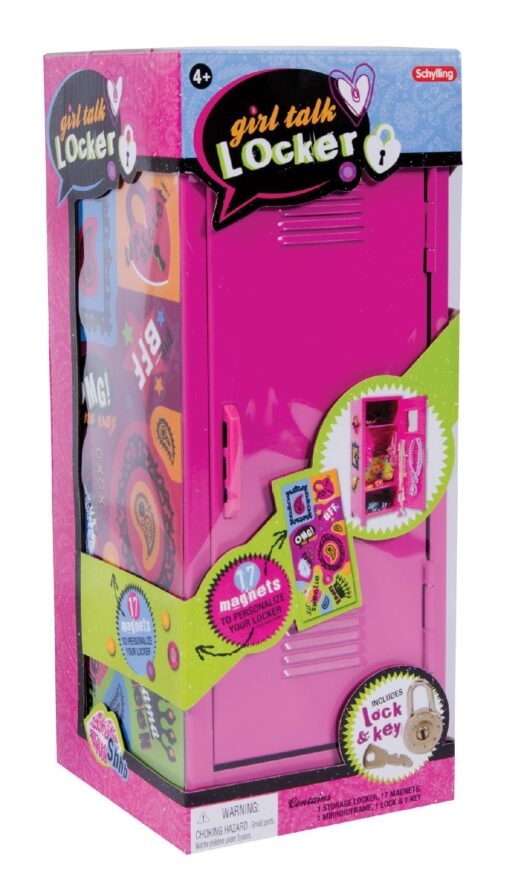 Schylling Girls Talk Pink Mini Locker - 11.25" Decorative Metal Storage Locker with 17 Mix-and-Match Magnets, Lock, and Keys - Ages 4-12