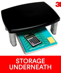 3M Adjustable Monitor Stand Riser, Three Leg Segments Simply Adjust Height, Sturdy Platform Holds Up to 80 lbs for Monitors, Laptops, and Printers, Space for Storage Underneath, Silver/Black (MS80B) 11-Inch 28 71QfjyHzB6L