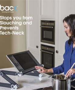 BackPainHelp Posture Laptop Stand Desk Table Tray for Bed, Aluminium, Adjustable Portable Folding Standing Desk Computer Riser (Black) 30 71Qg2RKxrxL