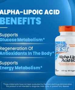 Doctor's Best Alpha-Lipoic Acid 600, Helps Support Glucose Metabolism and Regenerate Antioxidants* Non-GMO, Gluten Free, Vegan, Soy Free, 180 Veggie Caps 13 71QhwdiEi0L