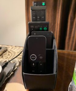 Londo Remote Control Holder with 5 Pockets - Store DVD, Blu-Ray, TV, Roku or Apple TV Remotes - PU Leather with Suede Lining - Slim, Compact Living or Bedroom Storage Black 22 71Qi2zDereL