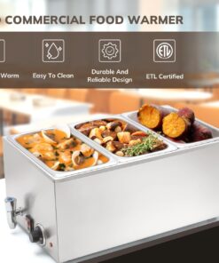SYBO ZCK165BT-3 Commercial Grade Stainless Steel Bain Marie Buffet Food Warmer Steam Table for Catering and Restaurants, (3 Sections with Tap), Sliver 3 Sections with Tap 14 71Qj488L5VL
