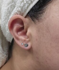 Sterling Silver Rose Flower Stud Earrings - 7mm Rhodium Plated 35 71QlUdDRzL