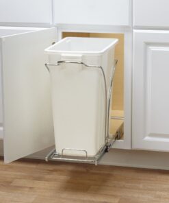 Household Essentials Glidez Chrome-Plated Steel Pull-Out/Slide-Out Discreet Single 9 Gallon Plastic Trash Can for Under Cabinet Use - Fits Standard Size Cabinet, Chrome and White 9 Gallon - Single Trash Can 21 71QtJuDYuL