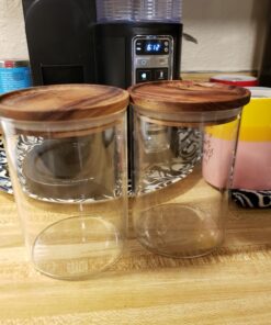 KKC HOME ACCENTS Airtight Glass Loose Tea Storage Holder Container,Tea Canisters For Loose Tea,Ground Coffee,Glass Storage Jar Containers with Airtight Wood Lids,Sealed Jars,25 Fluid-oz 25 Floz x 2 22 71QvwU4yzL