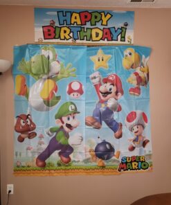 Super Mario Happy Birthday Giant Scene Setters Wall Decorating Kit Party Backdrop, 5 Pieces, Made from Vinyl, Multicolor, 59" x 65" by Amscan 27 71QwiprYXmL