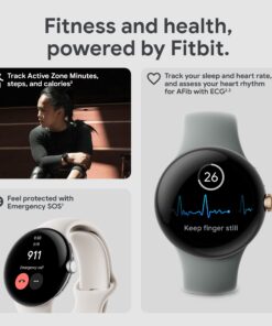 Google Pixel Watch - Android Smartwatch with Fitbit Activity Tracking - Heart Rate Tracking Watch - Matte Black Stainless Steel case with Obsidian Active band - WiFi Matte Black case w/ Obsidian Active band - WiFi 26 71QzVqgpHdL