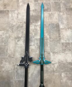 Armory Replicas™ - Titan Attack Kirito's Elucidator Foam Sword - Shingeki no Kyojin Fantasy Foam Sword for LARP - Ideal for LARP, Halloween Costumes, Cosplay PACK 2 with SHEATH GREY and AQUA SWORD SET WITH SHEATH 26 71R3psD3ioL