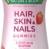 Nature's Bounty Hair, Skin & Nails with Biotin, Strawberry Gummies Vitamin Supplement, Supports Hair, Skin, and Nail Health for Women, 2500 mcg, 140 Ct 140 Count (Pack of 1) 12 71R5QABa9dL