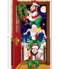 Alternative view of Beistle Christmas Elves Door Cover, 5’ x 30” – Plastic for Indoor & Outdoor Use – Easily Display – Santa's Workshop, Christmas Party Decorations & Holiday Decor Christmas/Winter