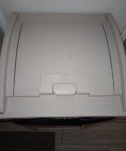 Suncast 33 Gallon Hideaway Trash Can for Patio - Resin Outdoor Trash with Lid - Use in Backyard, Deck, or Patio - Taupe 1 Pack 29 71R6mY7VD4L