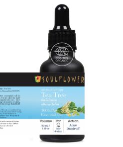 Soulflower Organic Tea Tree Essential Oil for Oily Skin & Itchy Scalp- Melaleuca Alternifolia- 100% Pure, Natural, Vegan, Cruelty Free, Premium Quality, Aromatherapy, Diffusion, 30ml/ 1 fl oz 1 Fl Oz (Pack of 1) 23 71R6puoedAL