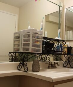 MyGift Black Metal Over The Sink Shelf with Scrollwork Design, 2 Tier Display Stand Organizer for Kitchen Accessories 34 71R77SN40tL 1