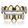 TOPGRILLZ 14K Gold Plated Iced Out CZ Top and Bottom Vampire Fangs Werewolf Grillz for Your Teeth Hip Hop Halloween Accessory Gold Top and Bottom
