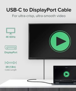 Alternative view of Plugable USB C to DisplayPort Cable 6 feet (1.8m), Up to 4K at 60Hz, USB C DisplayPort Cable - Compatible with Thunderbolt and USB-C - Driverless