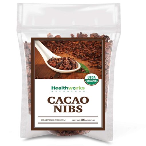 Healthworks Cacao Nibs Raw Organic (32 Ounces / 2 Pound) | Criollo Bean | Unsweetened Chocolate Substitute | Certified Organic | Keto, Vegan & Non-GMO | Antioxidant 32 oz/2 Pound