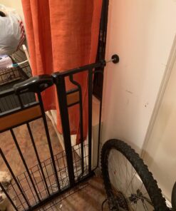 Regalo Home Accents Extra Tall & Wide Baby Gate, Bonus Kit, Includes Décor Steel With Hardwood, 4" Extension Kit, 4 Pack Pressure Mount Kit & Wall Cups 37 Inch Tall 25 71RG5iuYD5L