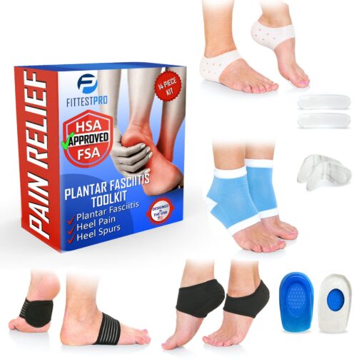 Plantar Fasciitis Foot Pain Relief 14-Piece Kit – Premium Planter Fasciitis, Gel Heel Spur & Therapy Wraps, Compression Socks, Foot Sleeves, Arch Supports, Cushion Inserts & Heel Grips Medium (Women 8.5+ Men 7-13.5)