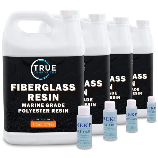 True Composites Fiberglass Resin Polyester Resin Marine Grade Resin 4 Gallon Kit with MEKP Hardener Polymer Resin Fiberglass Repair Kit Laminating Resin