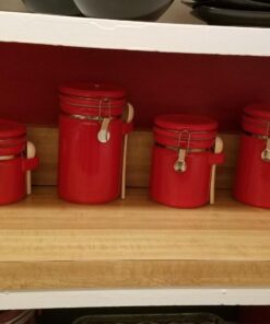 Canister Sets For The Kitchen (4 Piece Set) Red, High Gloss Ceramic | By Home Basics | Decorative | With Wooden Spoons, Countertop Set For Flour, Sugar, Coffee, and Snacks 36 71RLyLNrYfL