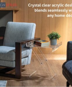 Designstyles Acrylic Folding Tray Table – Modern Chic Accent Desk - Kitchen and Bar Serving Table - Elegant Clear Design 24 71RMSlJFzML