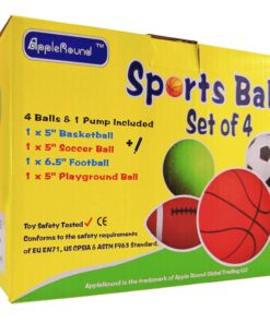 AppleRound Pack of 4 Sports Balls with 1 Pump: 1 Each of 5" Soccer Ball, 5" Basketball, 5" Playground Ball, and 6.5" Football (4 Balls and 1 Pump) 39 71RMYMCJ1WL