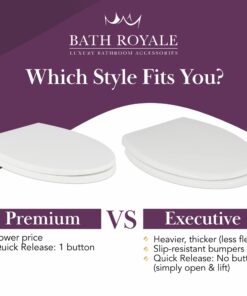 Soft Close Toilet Seat Round with Lid BR500-00 White, Comfortable, Durable, Sturdy, Stain-Resistant and Easy to Clean, Fits All Toilet Brands, Executive Series by Bath Royale Round Heavy-Duty 28 71RMZKaebWL