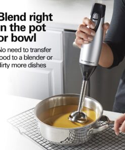 Hamilton Beach 4-in-1 Electric Immersion Hand Blender with Handheld Blending Stick, Whisk + 3-Cup Food & Vegetable Chopper Bowl, 2-Speeds, 225 Watts, Silver and Stainless Steel (59765) 29 71RN4UlK9QL